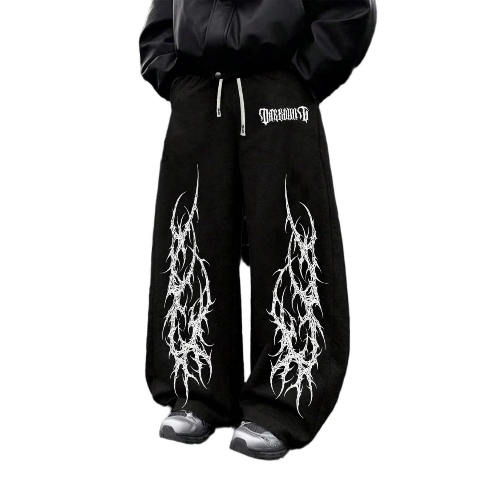 xueneige Black Dark Print Goth Mens Wide Leg Joggers Y2K Clothes Gym Joggers Men Gym Trousers Baggy Tracksuit Bottoms Oversized Sweatpants | Alt Streetwear Pants