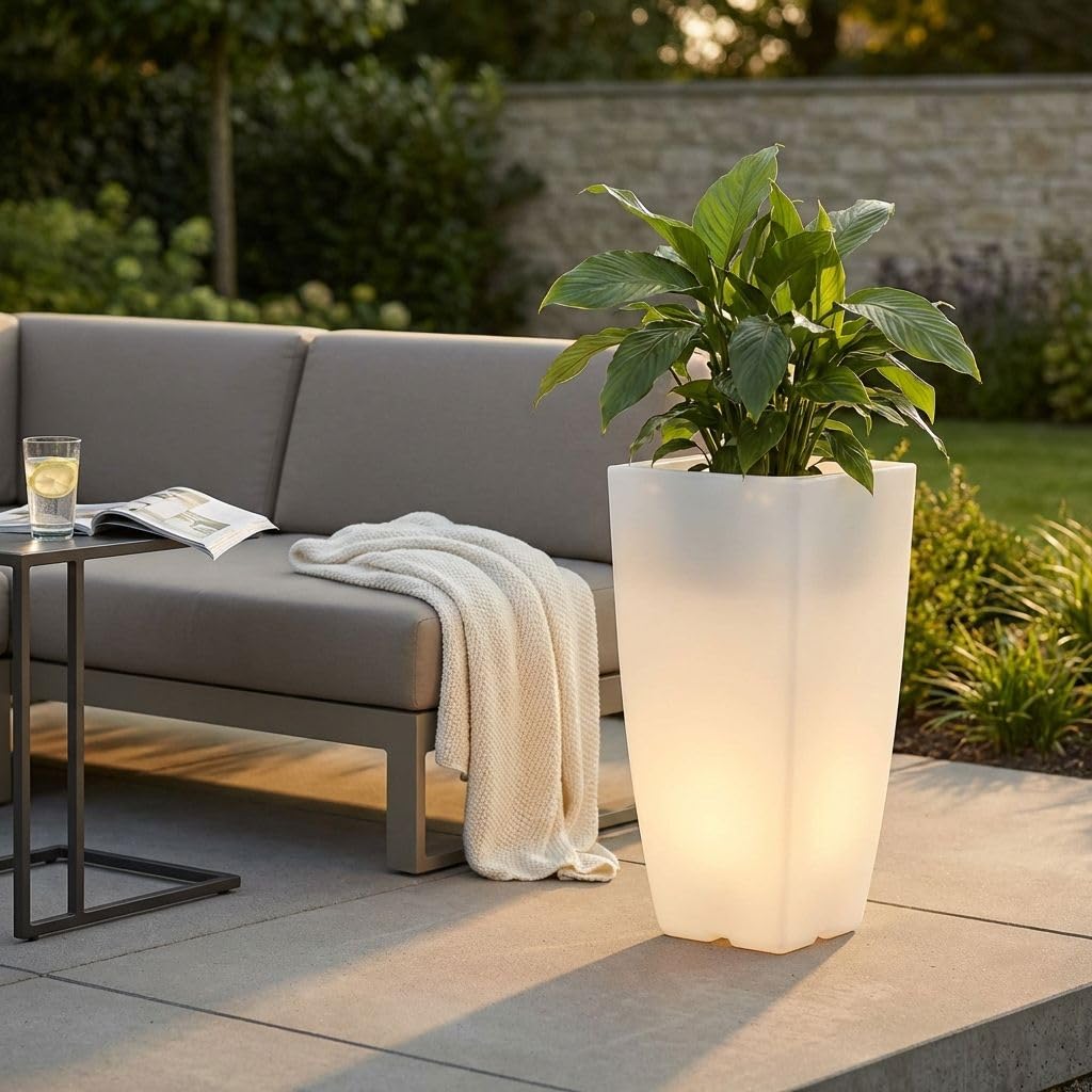 milani home - Vaso Luminoso da Esterno con Luce Bianca, 33 x 33 x 70 cm, in Polipropilene, per Giardino terrazzo e Ingresso