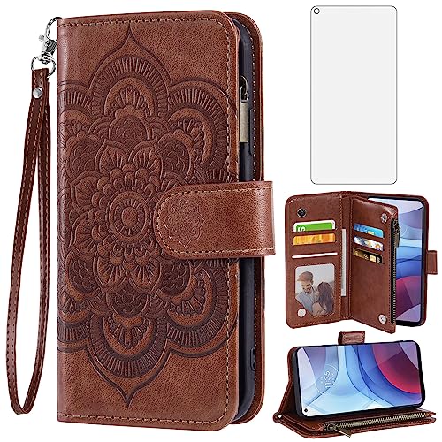 Coque Moto G Power 2021 style fleur en cuir pour femme active