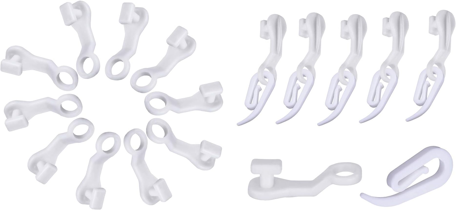 60 Piece White Plastic Curtain Header Tape Drapery Hook and 60 Piece Curtain Rail Track Glide Hooks Gliders for Window Curtain Door Curtain and Shower Curtain