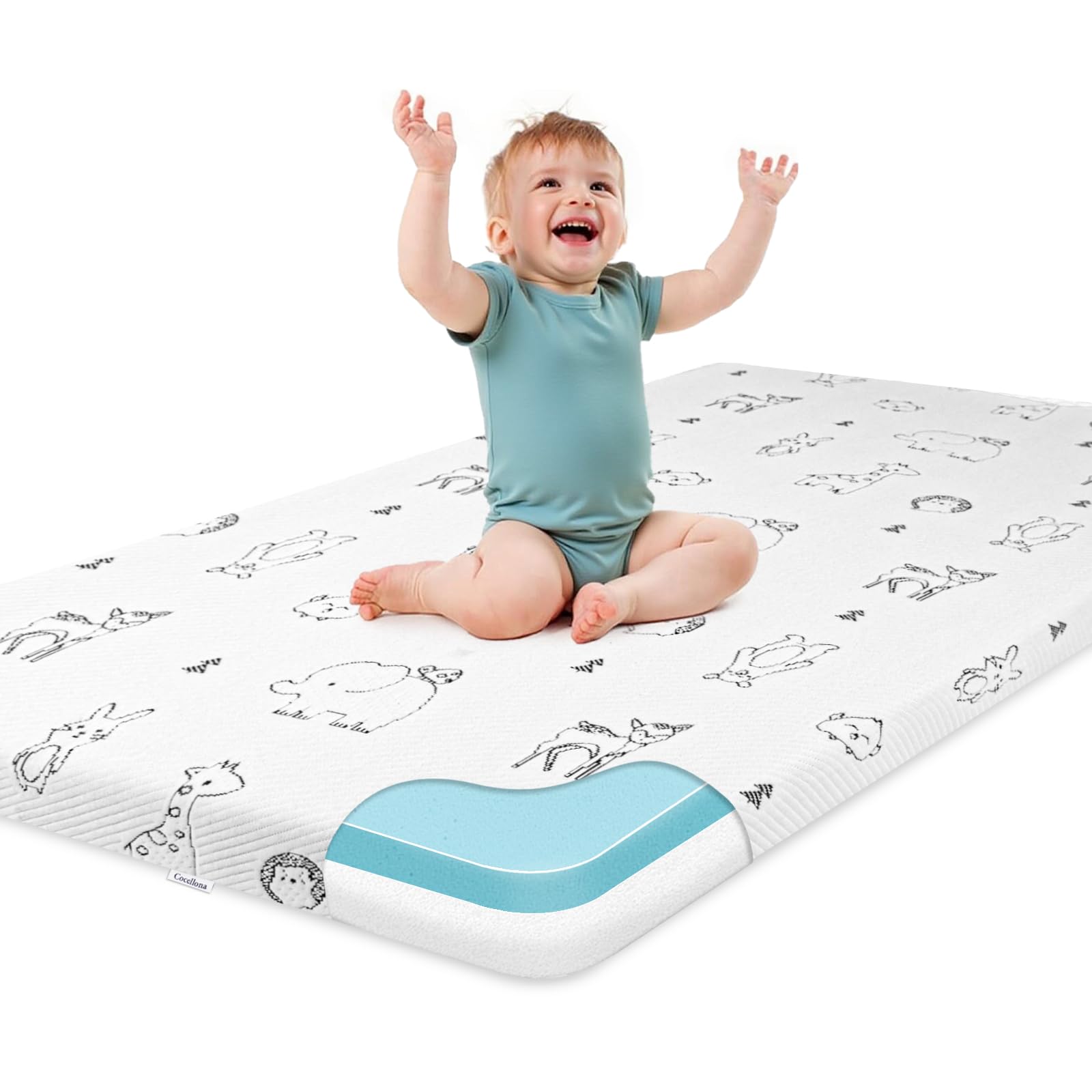 Cocellona Pack and Play Mattress, 38x26 Pack N Play Mattresses Pad with Removable Ultra-Soft Cover, Portable Soft & Firm Memory Foam Baby Playpen