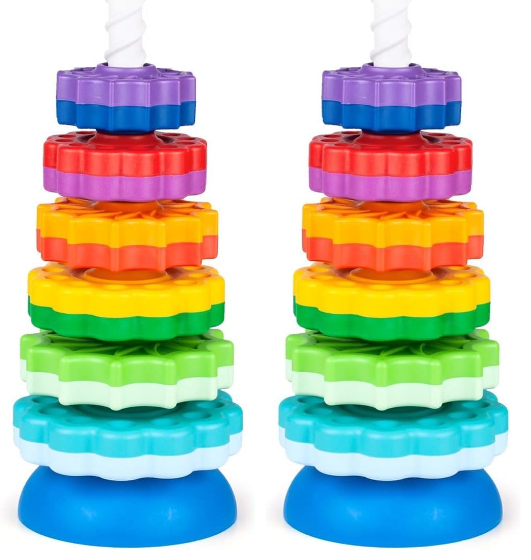 FANCY Grande Pyramide pour Bébé Jouet à Empiler 40 cm - Jouet d’Éveil avec Les Engrenages Jeux Éducatifs pour Bébé Empilement et Culbuto Cadeau Enfant 1 2 3 Ans (Lot de 2)