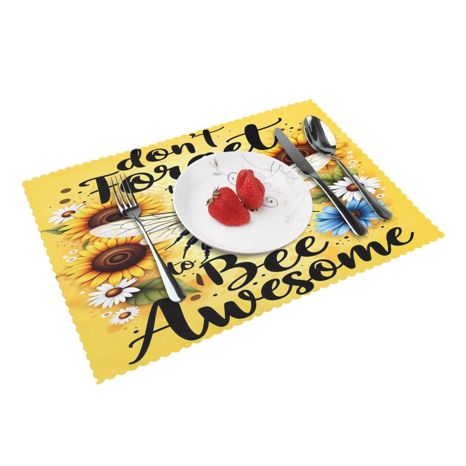 Bee Sunflower Daisy Pattern Placemats Set of 4 Print Table Mats Place Mats Table Decor for Kitchen Dining 12X18 in