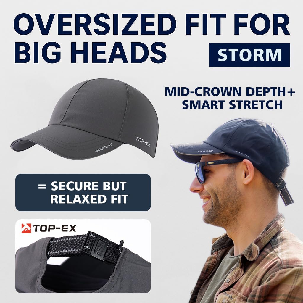 Oversized XL XXL Waterproof All Weather Performance Running Cap Recycled Unstructured Baseball Hat Urban Storm - Image 5