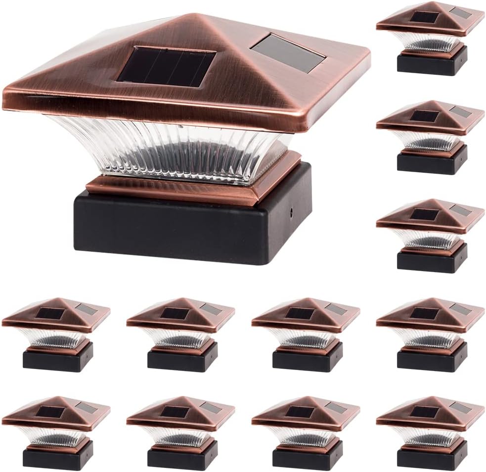 GreenLighting 12 Pack Siena Solar Post Cap Deck Light for 4x4 Nominal Wood or 4X4 & 5x5 PVC, Vinyl Posts (Bronze)