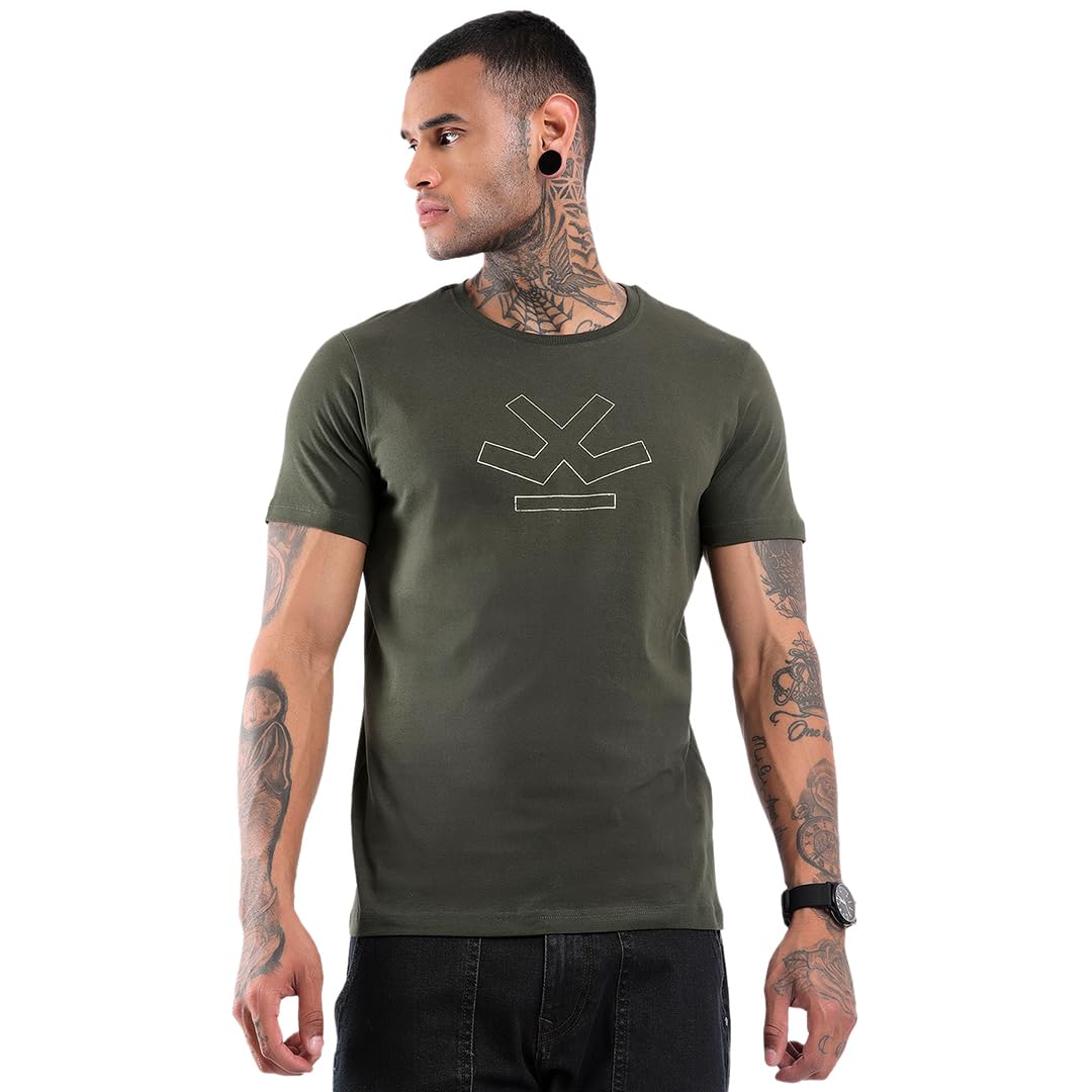 Men's 100% Cotton T-Shirt | Solid Style with Logo Print | Slim Fit-image-11