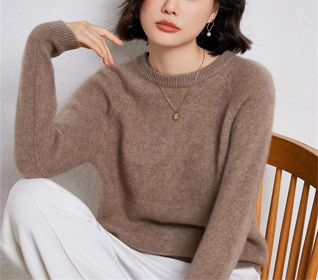Wjnvfioo Maglione da donna autunno e inverno girocollo maglione con tinta unita pullover a maniche lunghe lavorato a maglia top