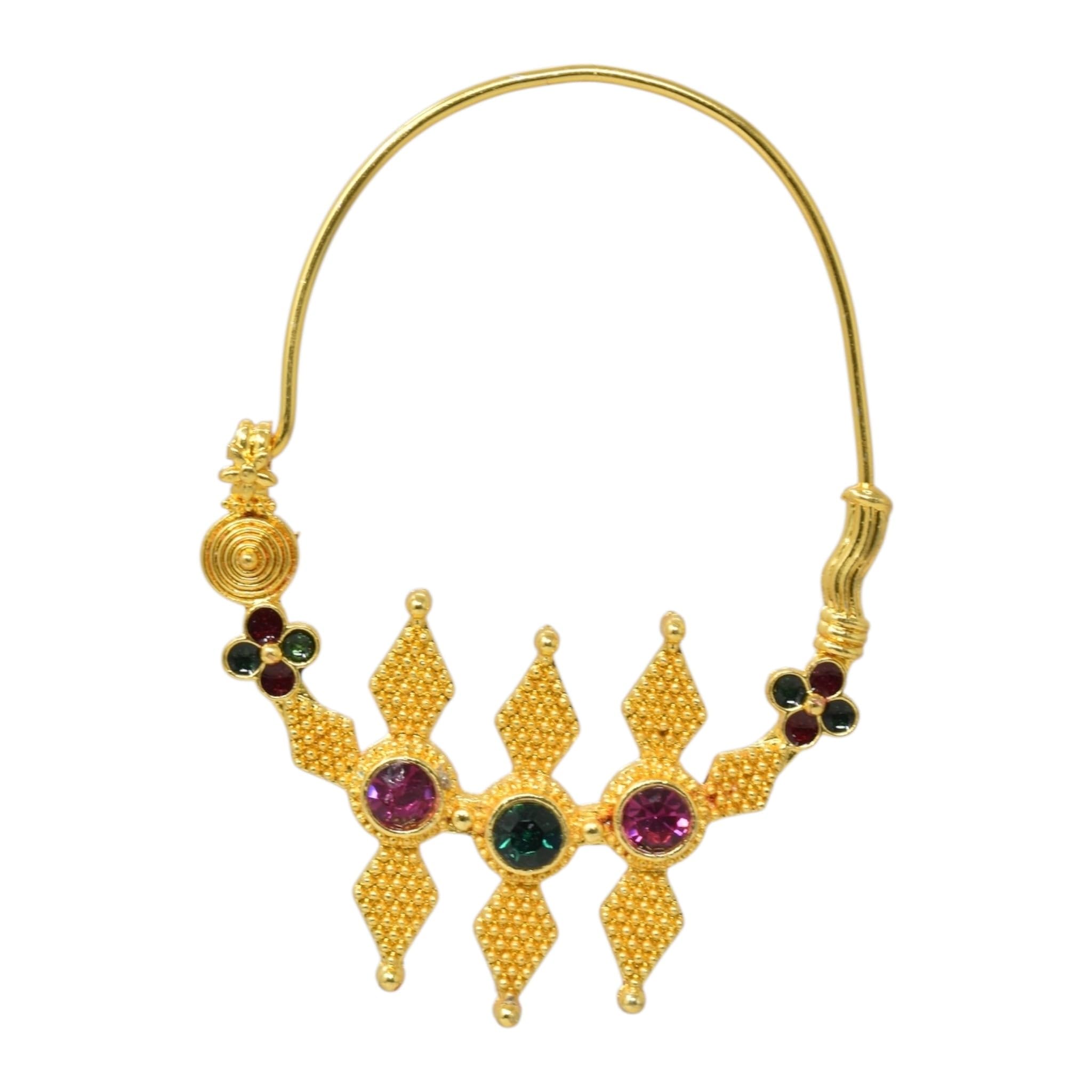 Traditional Gold-Plated Ethnic Bridal Nath with Multi-Colored Stones & Intricate Design Statement Nose Ring for Wedding, Festive & Cultural Events, Ethnic Jewellery for Women, Girls-04-image-23