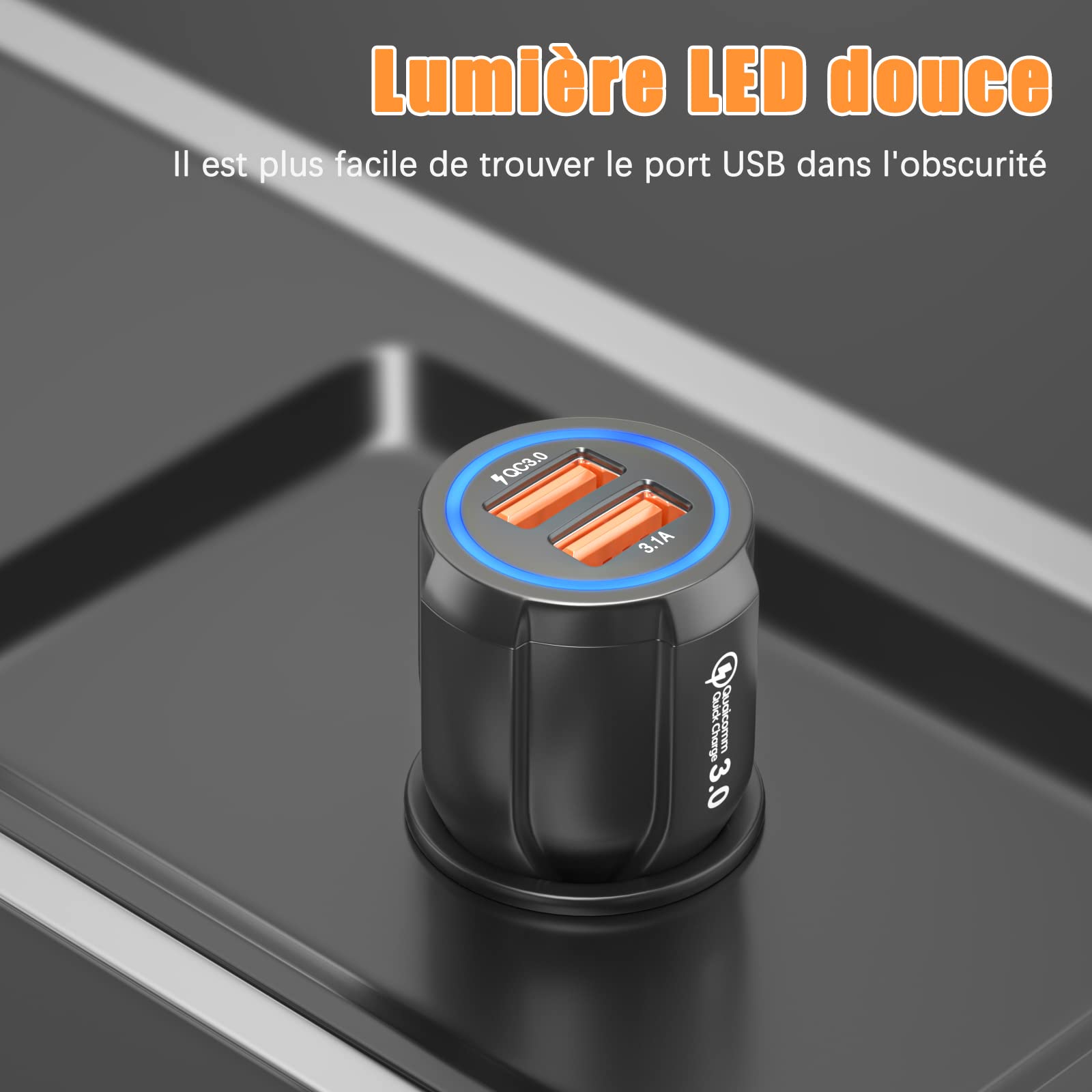 Hoppac Chargeur de Voiture USB, 2 Ports, Quick Charge 3.0 Allume-Cigare Compatible avec iPhone, iPad Samsung Galaxy S10/S9/S8, Huawei, Xiaomi Noir