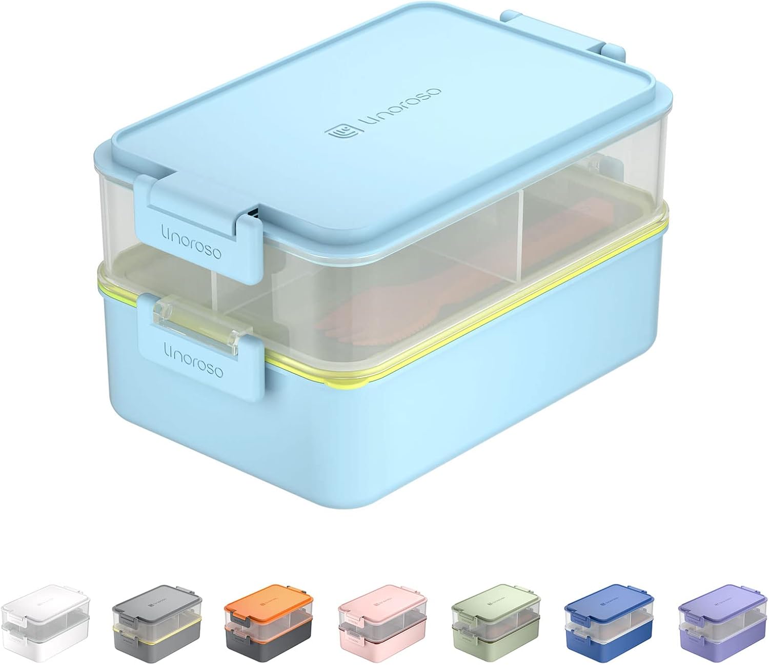 linoroso Stackable Bento Lunch Box with Utensils and Dressing