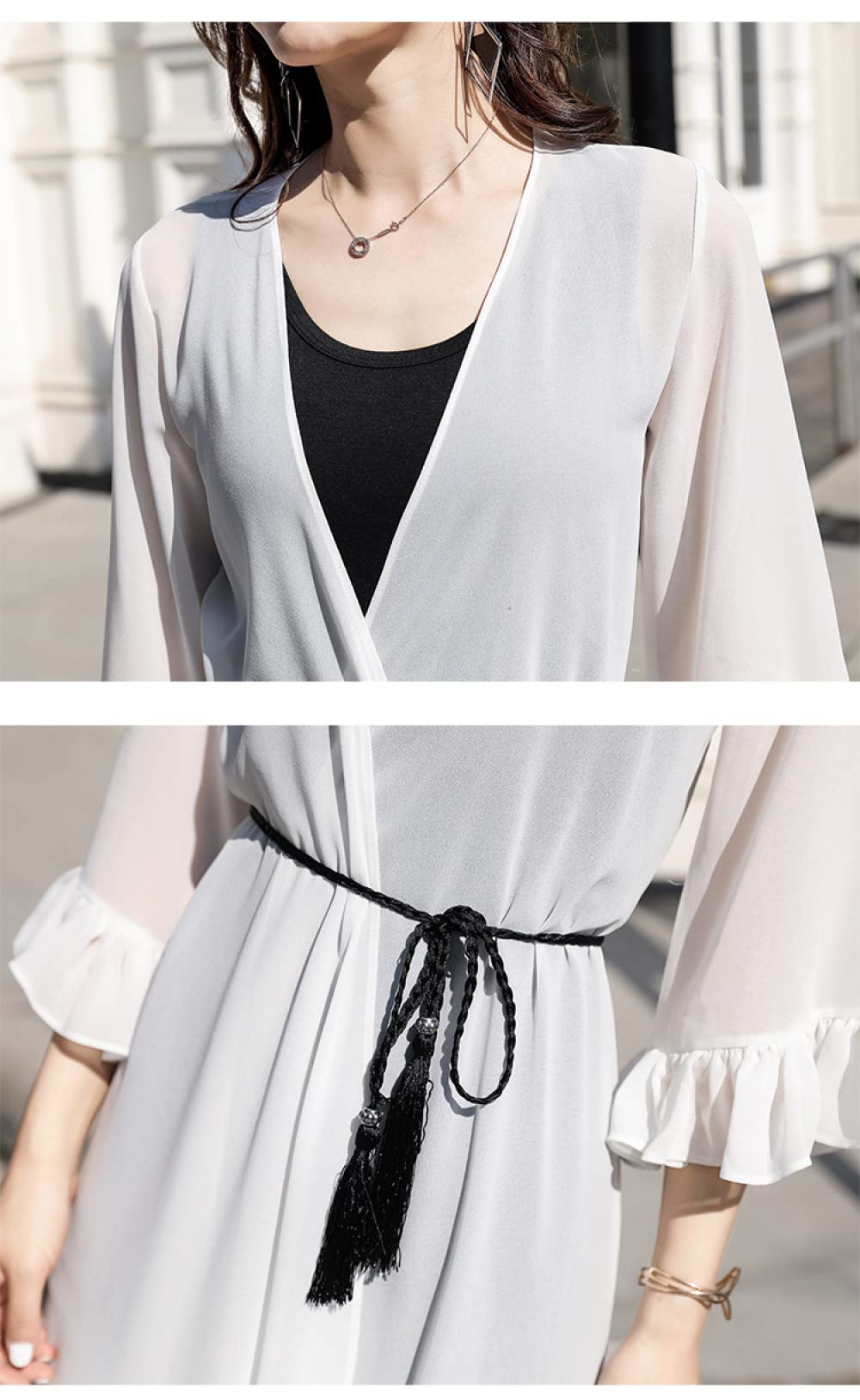 Strickjacken Für Damen,Damen Chiffon-Blusen Mit Glockenärmeln, Schal, Kimono, Strickjacke, Tunika, Party-Tops, Lässig, Strand, Bikini-Vertuschungen, Leichte Strickjacken Mit Offener Vorderseite Für