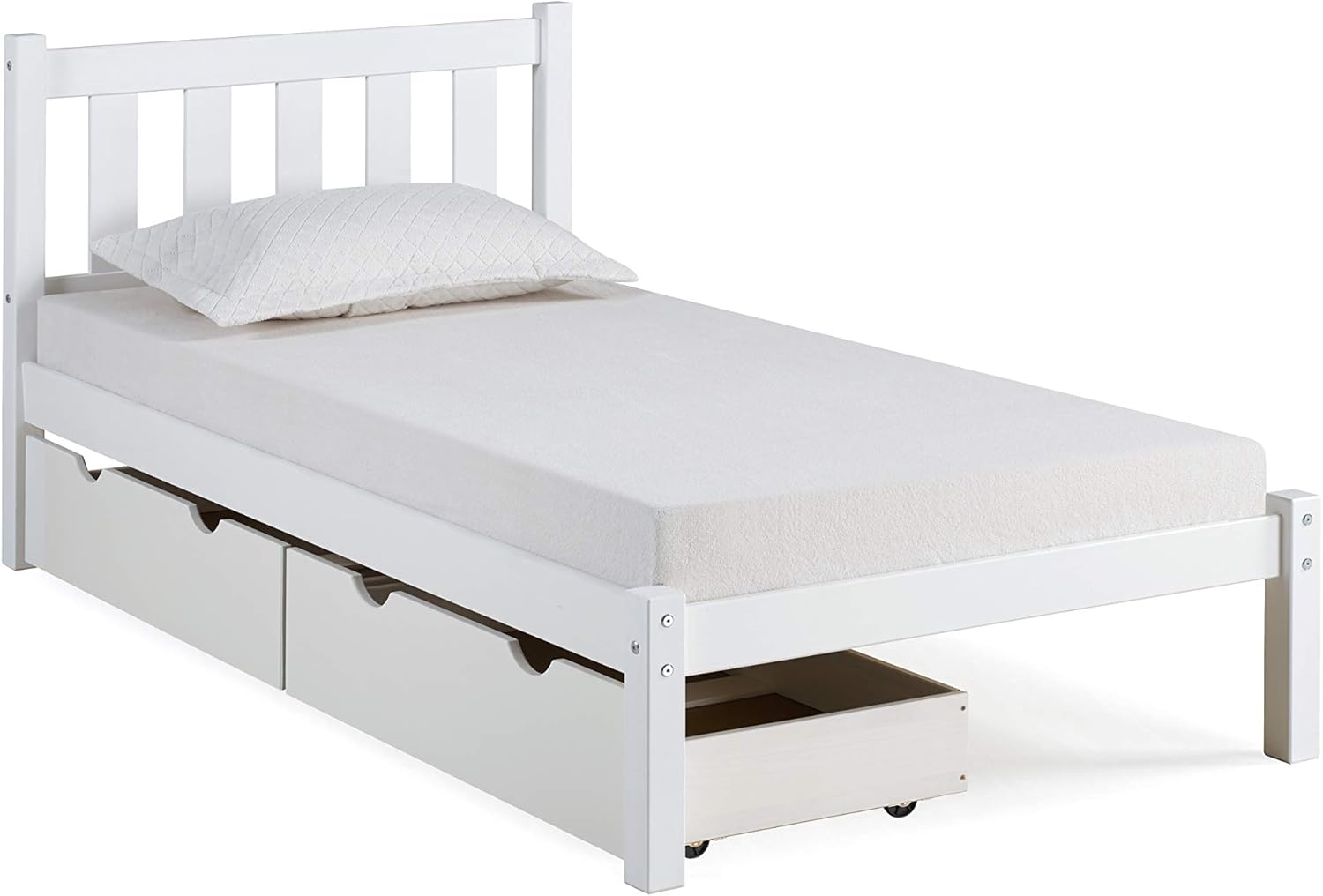 Poppy Full Wood Platform Bed, White - 200 Kgs w/ Headboard, Footboard, & Side Rails - Brazilian Pine - for Bedroom - Shaker, Transitional & Contemporary Style