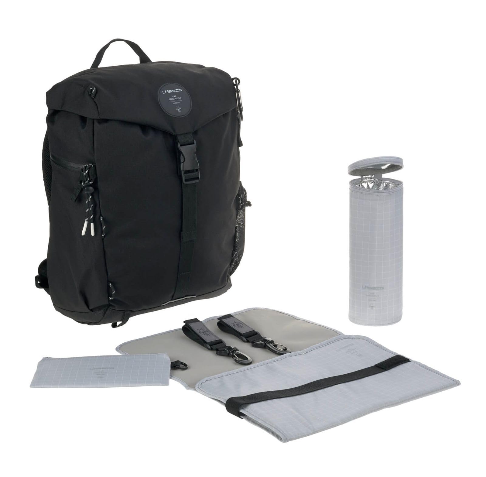Lässig Outdoor Hiking Diaper Backpack Sustainable Fabric Black, 850 g