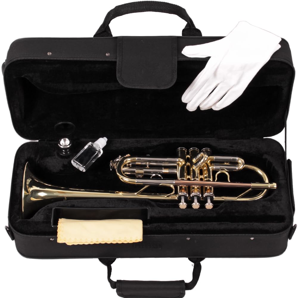 C- Trompete mit Goldmessing Mundrohr Neusilber Koffer + Mundstück