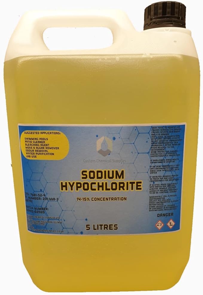 Sodium Hypochlorite 1415 5L, Patio Cleaner High Strength, Swimming