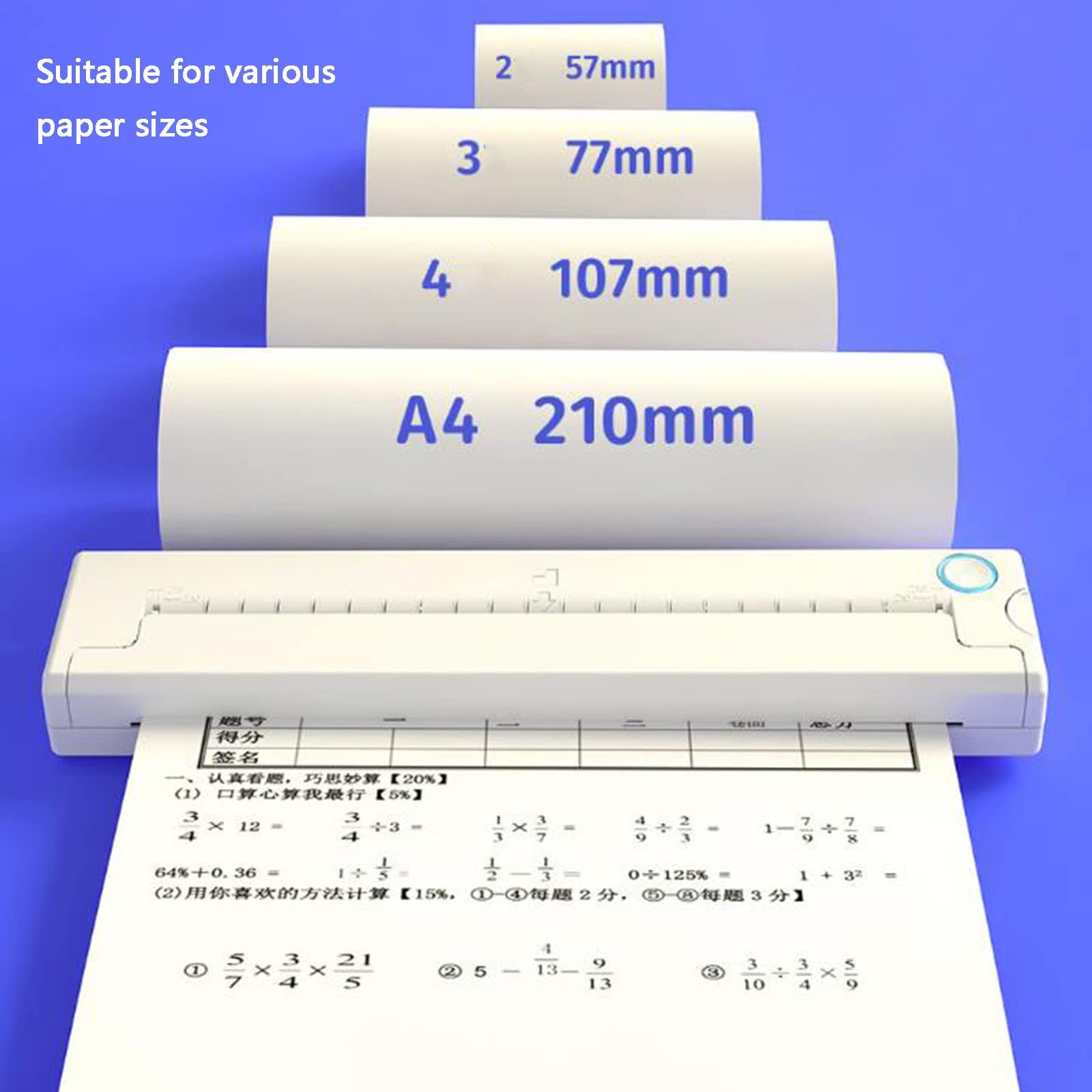 COYEUX Impresora portátil inalámbrica, Impresora Bluetooth térmica A4 sin Tinta, admite impresión en Papel térmico A4 de 2/3/4 Pulgadas, para bocetos de diseño, facturas, informes de Servicio