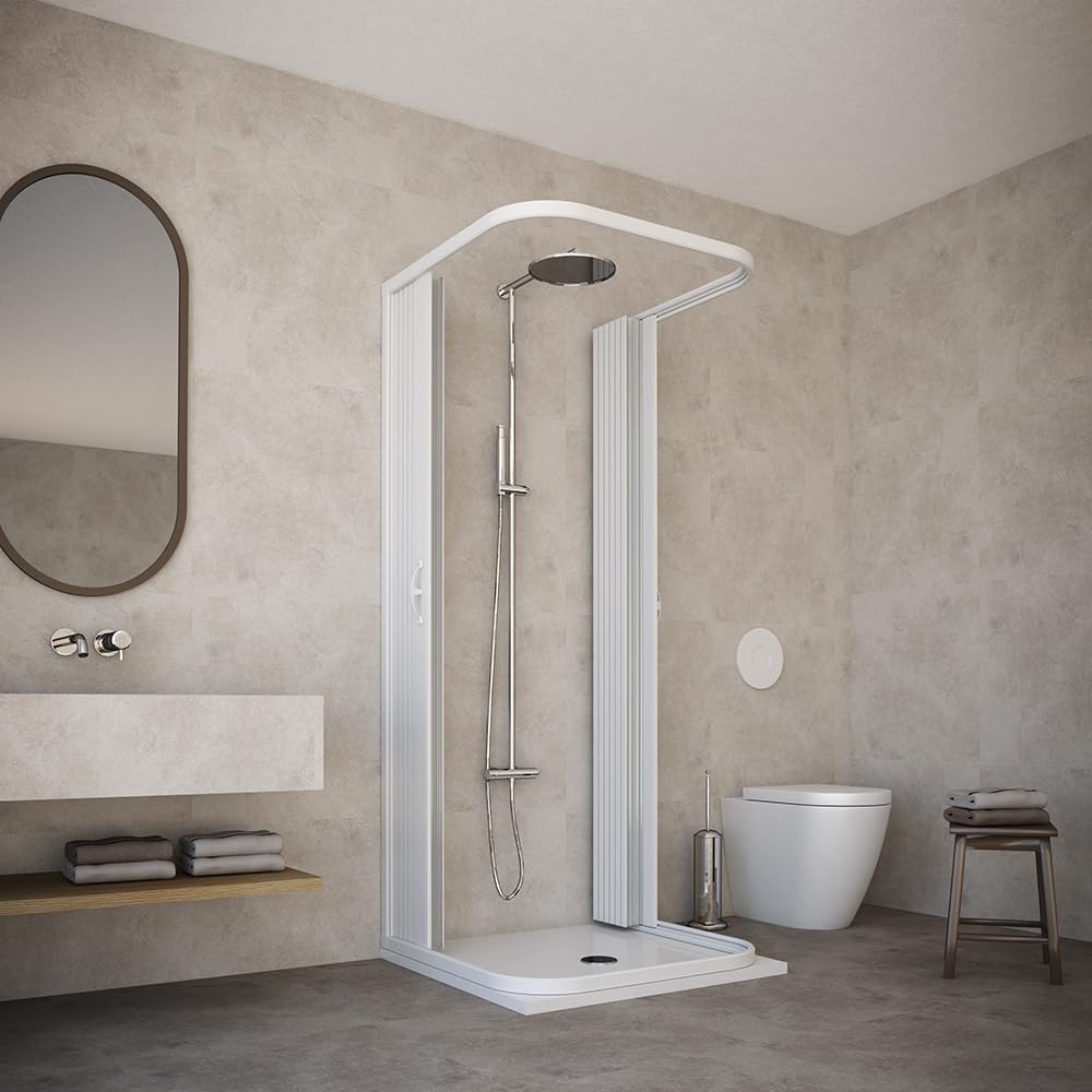 HD CASA Box Doccia a Soffietto Modello Dora, Apertura Centrale a 3 Lati Riducibile, Cabina Doccia Angolare Salvaspazio in PVC Made in Italy, arredo bagno 75x75x75 cm