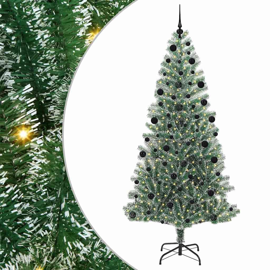 Pre-Lit Snowy Artificial Christmas Tree, 210 cm, in polietilene satinato con 300 luci a LED a luce bianca calda, alimentate tramite USB, elegante forma conica per interni ed esterni, decorazione per