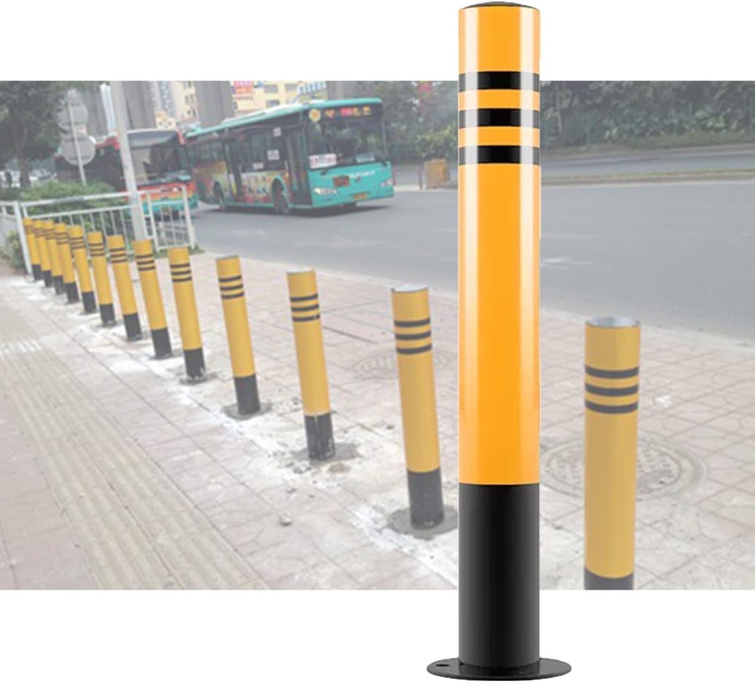 OLSKFUH Traffic Post Safety Cone Barrier Cone Yellow Reflective Traffic Delineator Posts, Round Parking Reflective Bollard For Driveway Walkway Sidewalk Restaurant Hotel Parking,2pck-100cm/39.3in
