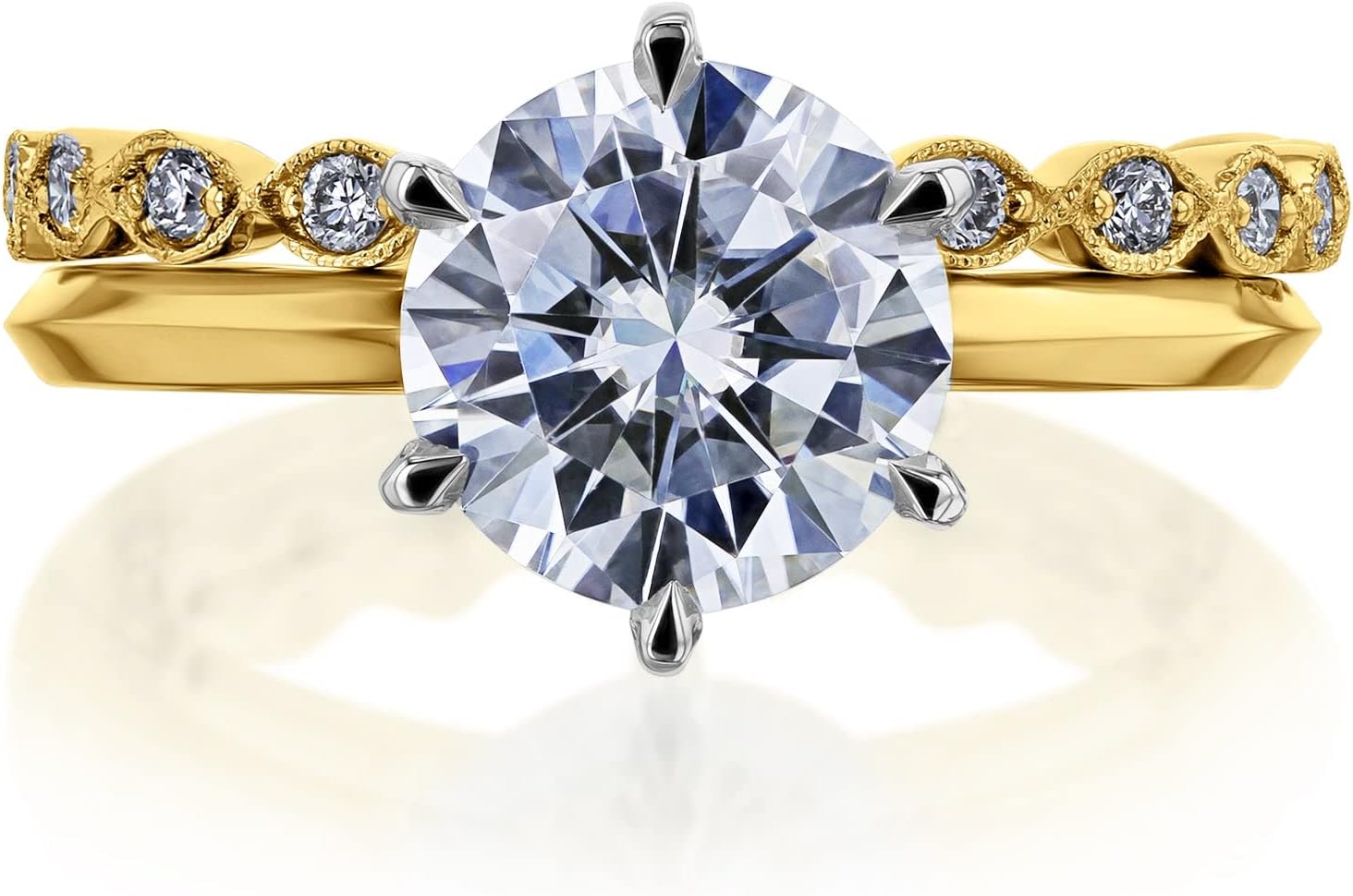 Kobelli Classic Solitaire Round Brilliant Moissanite Bridal Ring Set 2 Carat 14k Gold (GH/VS)