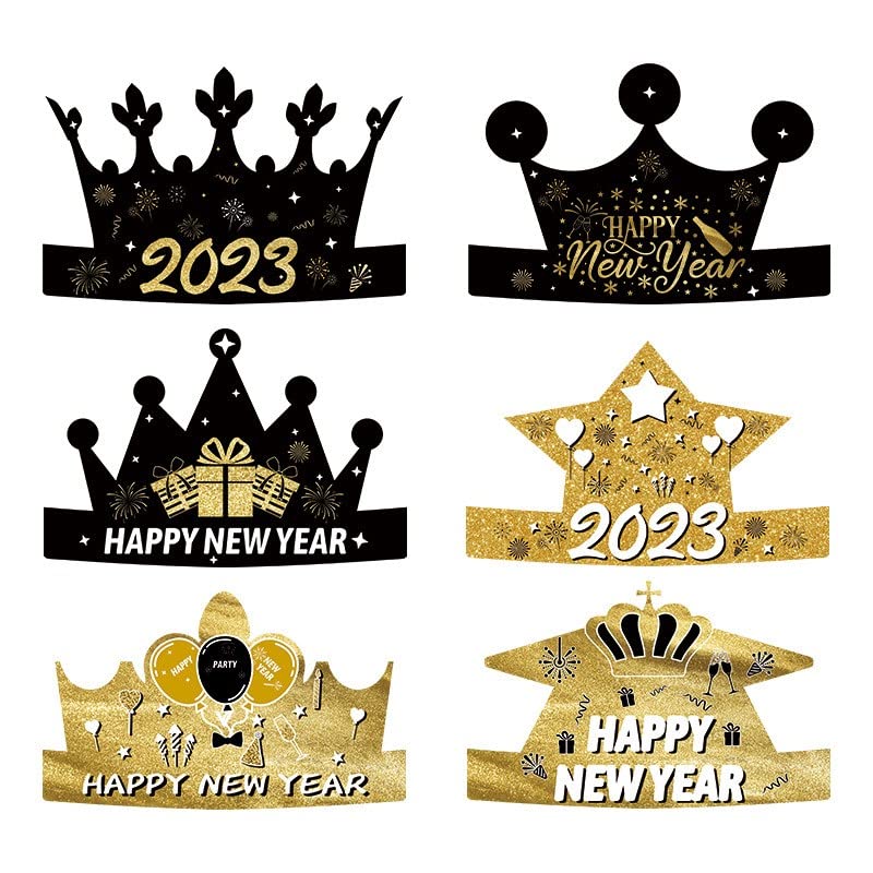 Tbay 2026 Happy New Year Party Crown Hats, 6Pcs Adjustable New Year Crown Caps for Christmas Graduation New Years Eve Celebration Boys or Girls Photo Props Celebration Party Supplies