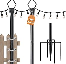 Festoon Light Pole, String Light Poles Metal for Outdoor Outside Garden Christmas Decorations, 3M, 2 Pack
