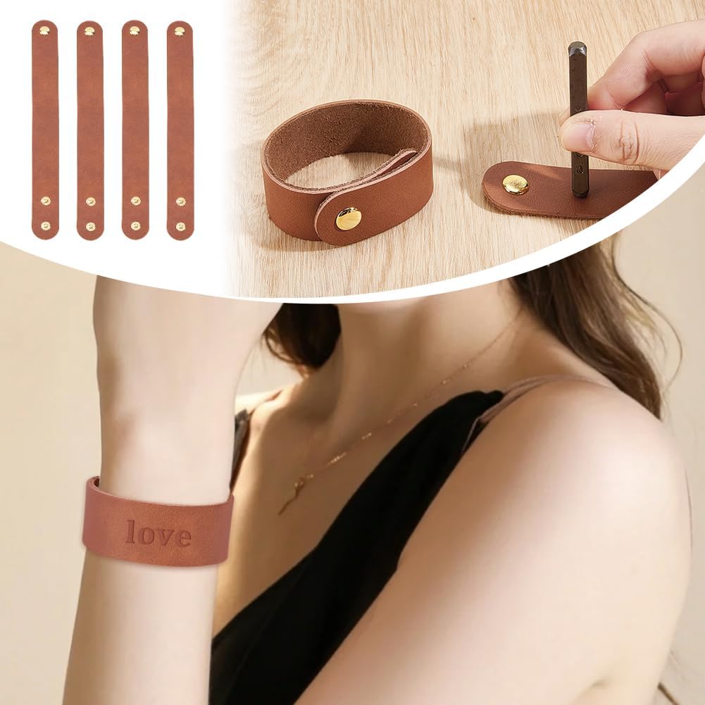 OLYCRAFT 24Pcs Adjustable Genuine Leather Bracelets 8.7 Inch Blank Leather Bracelet 1 Inch Wide Two Snap Bracelets DIY Craft Wristband Cowhide Wristband for DIY Craft Jewelry Making