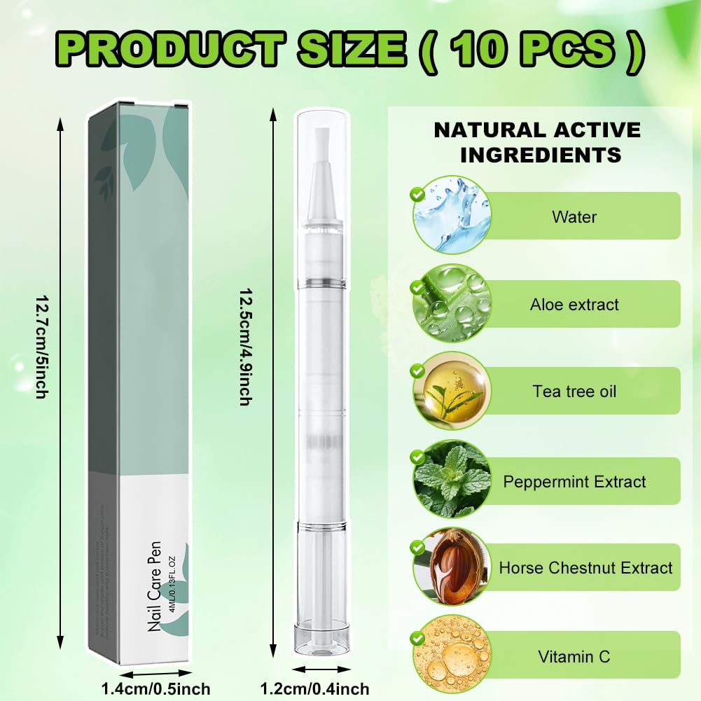 10 Stück Nail Care Pen, Nagelpilz Stift Care Nagelpflegestift für Fingernägel & Fußnägel mit Teebaumöl, Aloe Vera & Vitamin E, Nagelwachstum fördern