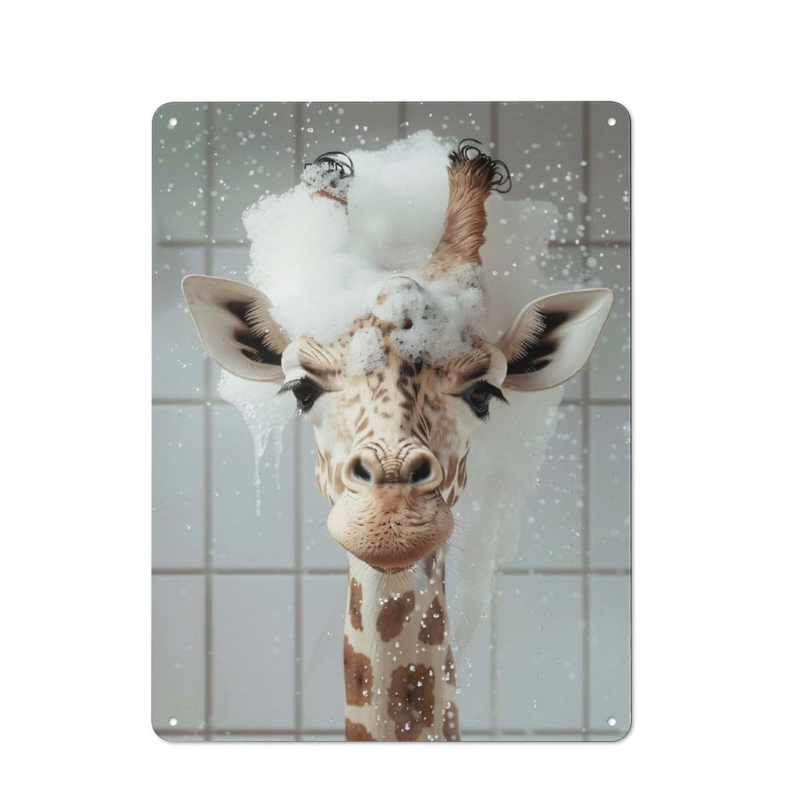 Junmoney Style-2 Rustic Metal Sign With Giraffe Taking A Bath Design 40X30cm, Farmhouse Farmhouse Wall Decor For Dining Room, Cafe, Entryway Or Family Room