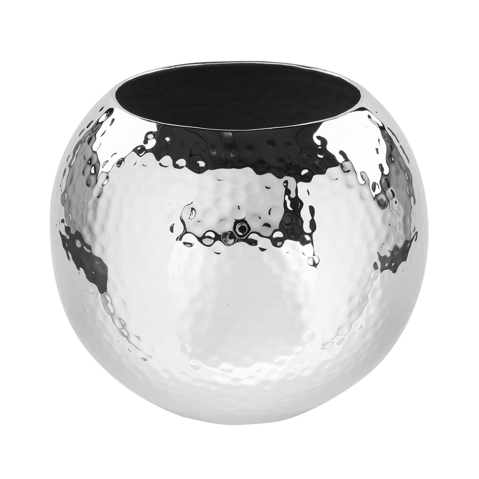 Fink runde Blumenvase Ø 20 cm silbern gehämmerte Kugel-Vase aus Eisen