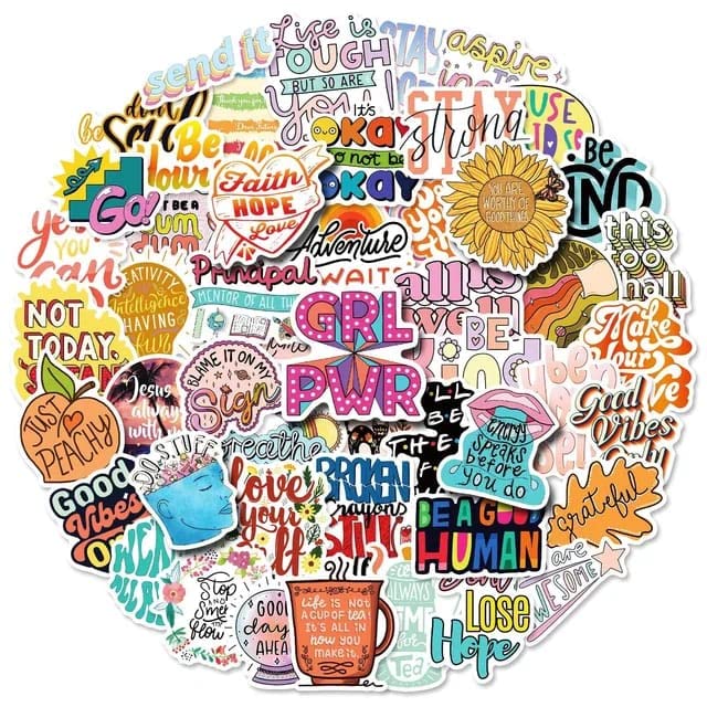 (50pcs) Fresh Cute Letter Words Motivational Quote Inspirational Words Stickers Waterproof Sticker Pack Laptop Scrapbooking Water Bottle Mirror Hydro Flask Vinyl Stickers Decals