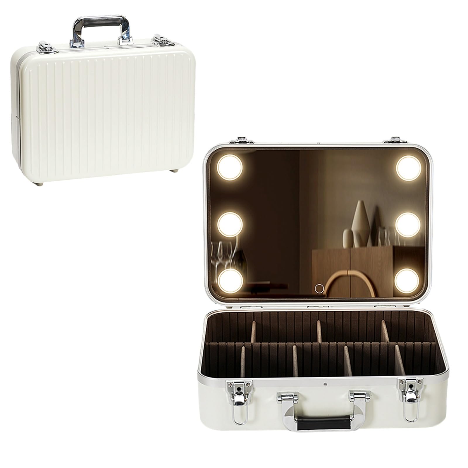 HJXGQJM Borsa per Il Trucco da Viaggio Valigetta Porta Trucchi con LED, Makeup Train Case Cosmetic Make Up Organizer Bag con 3 modalità di Colore Dimming Light Up Mirror Borsa Cosmetica Professionale