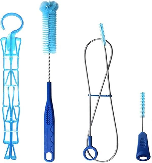 Hydration Bladder Cleaning Brush Set,Water Bladder Cleaning Kit 4 in 1 Flexible Long Brush for Hose, Small Brush for Bite Valve, Big Brush for Bladder& Collapsible Hanger for Drying