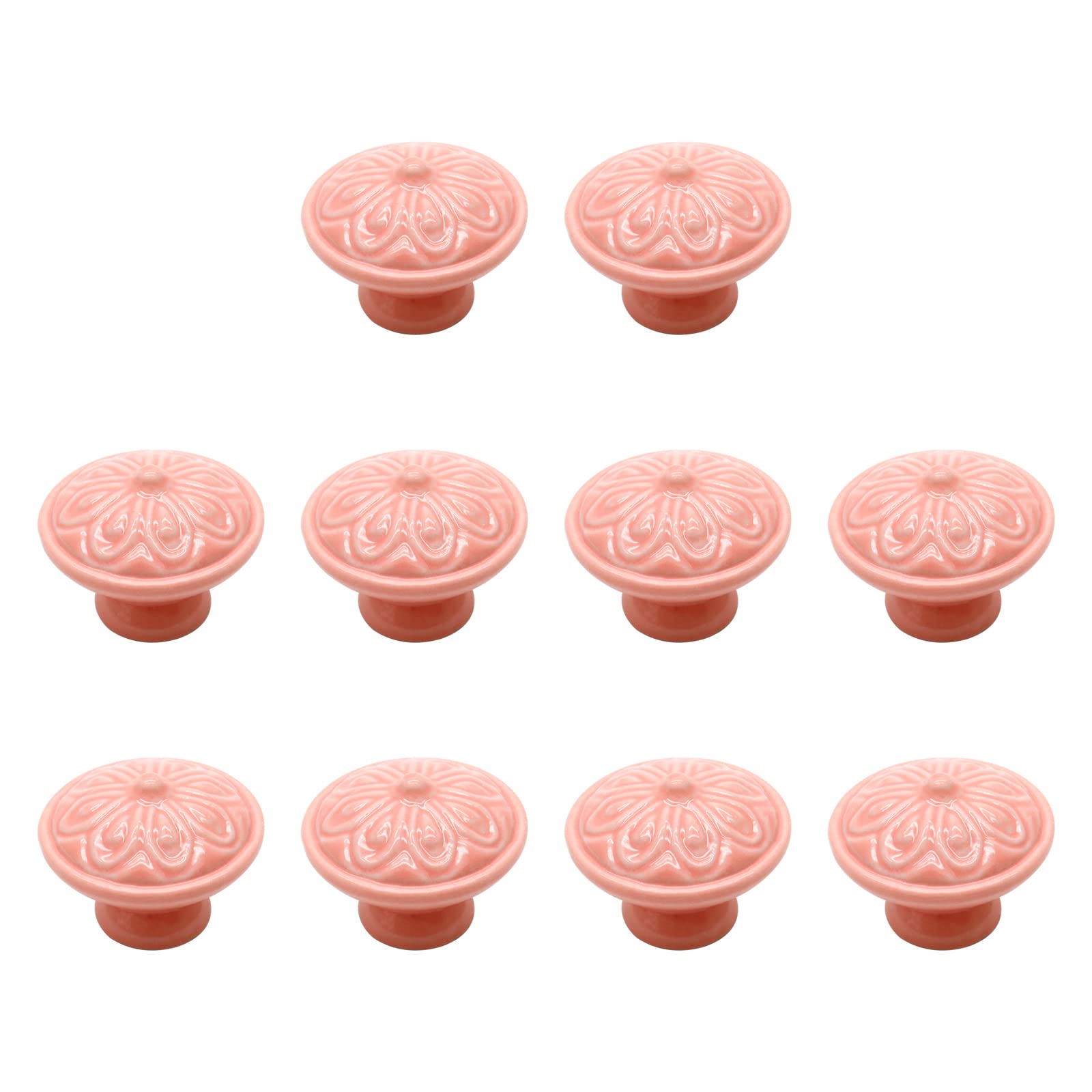 10pcs Vintage Pink Ceramic Knobs Embossed Flower Cabinet Knobs
