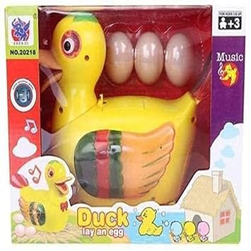Joovz Collection Musical Duck Laying Egg Multicolor/Battery Operated Egg Laying Duck Walking Musical Duck Toy with Light Sound Effect for Kids Toddler Boys and Girls , Yellow