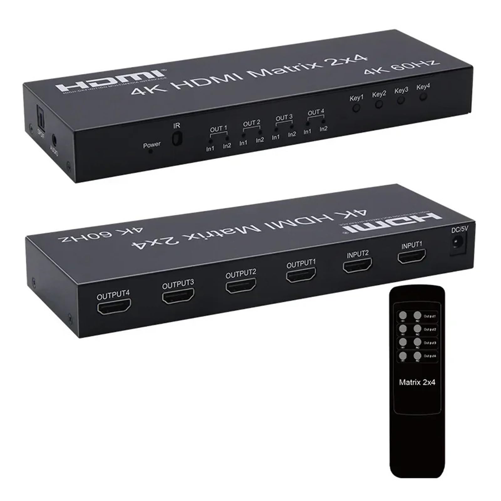 4K 60Hz HDMI Matrix 2x4 2 en 4 salidas HDMI Switch Splitter con extractor de audio 1080p convertidor de video 2 3 4 pantalla monitor pantalla (enchufe de la UE)