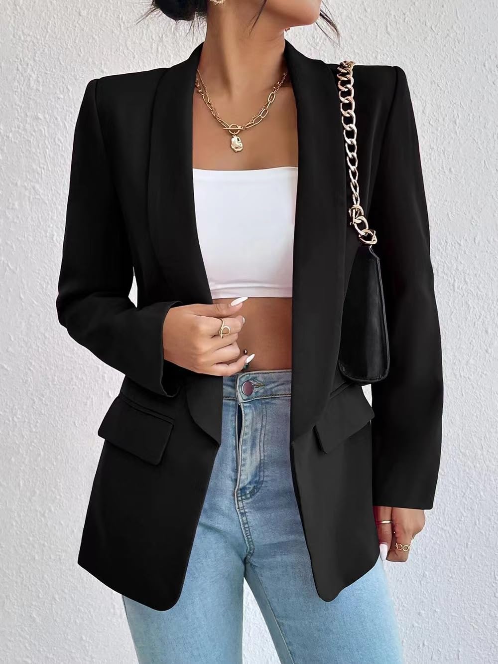 Femme Blazer Slim Fit Elégant à Manches Longues Costume à Revers Business Veste de Costume Tailleur Bureau d'affaires avec Poches Couleur Variétée