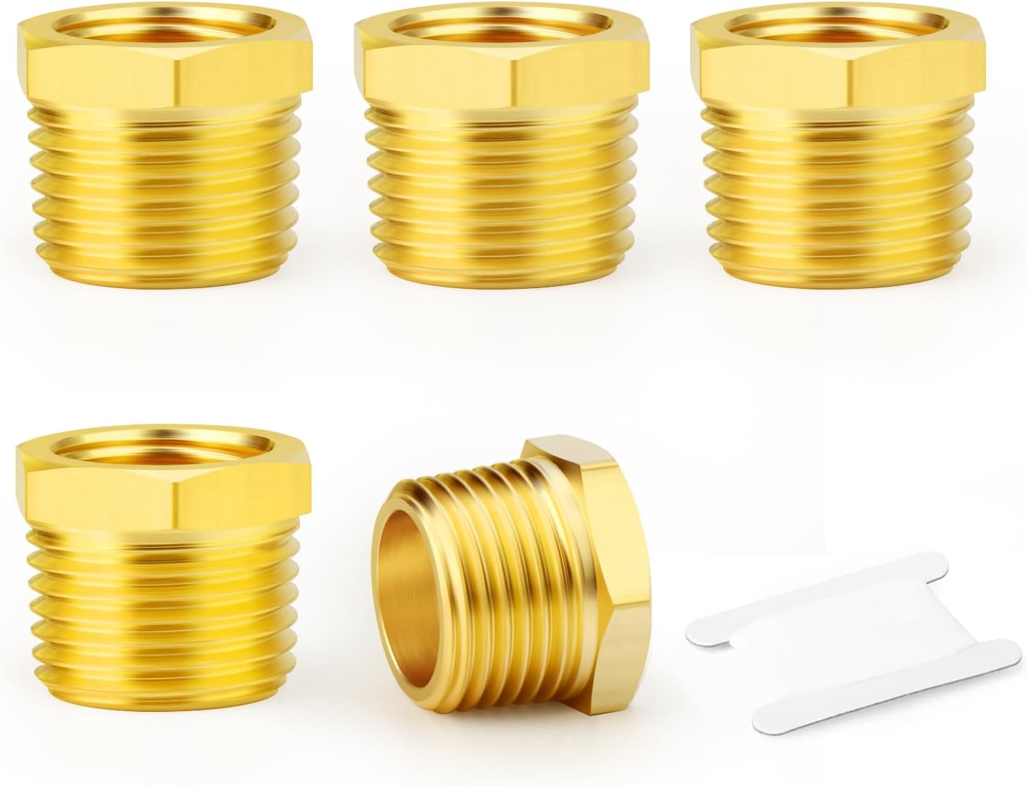 10PCS Brass Reducer Hex Bushing Threaded Pipe Fitting, 3/8" NPT Male x 1/4" NPT Female, Reducing Pipe Adapter Fitting, for Air/Fuel/Water/Gas/Oil