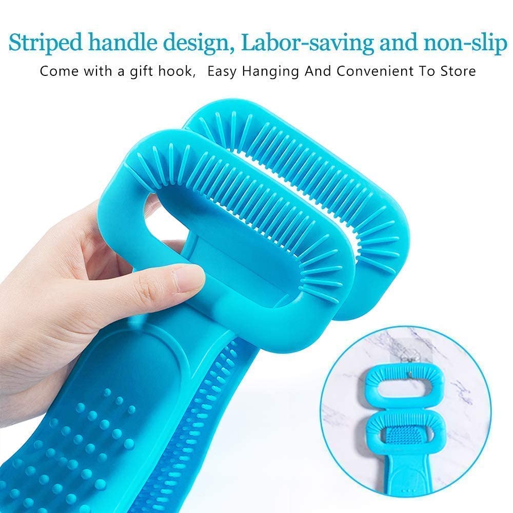 PERPART Silicone Body Scrubber,Double Side Bathing Brush for Dead Skin Deep Cleaning Massage,Bath Body Cleaning Belt,Exfoliator Body Washable Scrubber Easy to Clean Well for Men & Women (Multicolor) 3