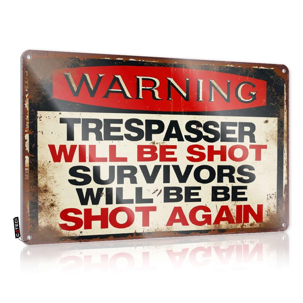Whiskey Signs For Home Bar Warning: Trespasser Will Be Shot. Tin Sign Gaming Metal Tin Decor Vintage Signs Metal(30X40CM)