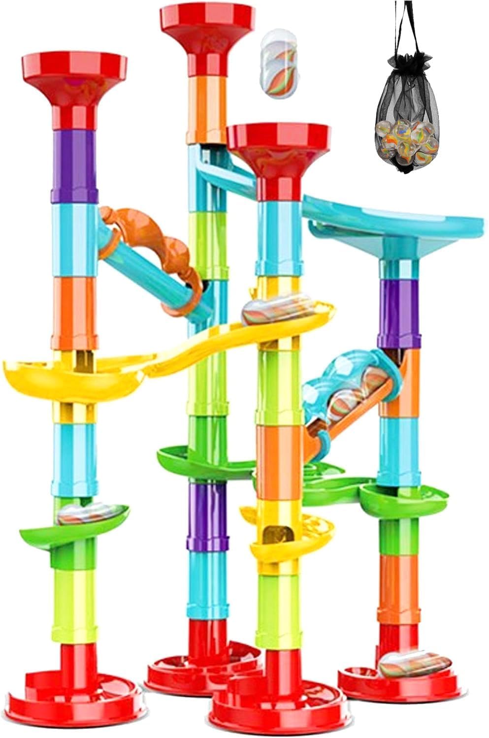 50Pcs Marble Run,Marble Track Educational Learning Toy,Marble Maze Construction Building Blocks with 30 Glass Marbles,Small Marble Runs Game for Girls Boys Birthday Gifts