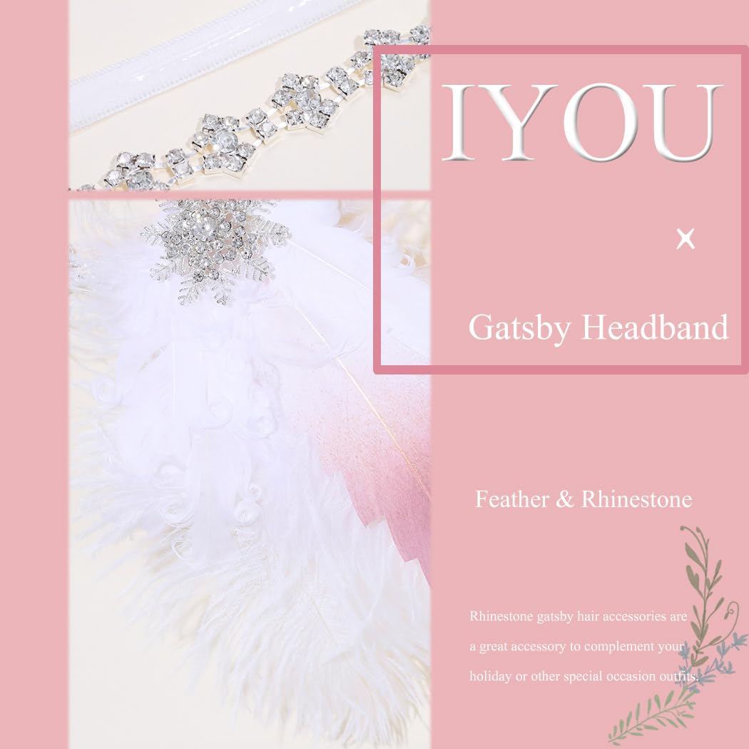 IYOU 1920s Feather Gatsby Headpiece White Flapper Headbands 20s Party Wedding Hair Accessories for Women - Image 2