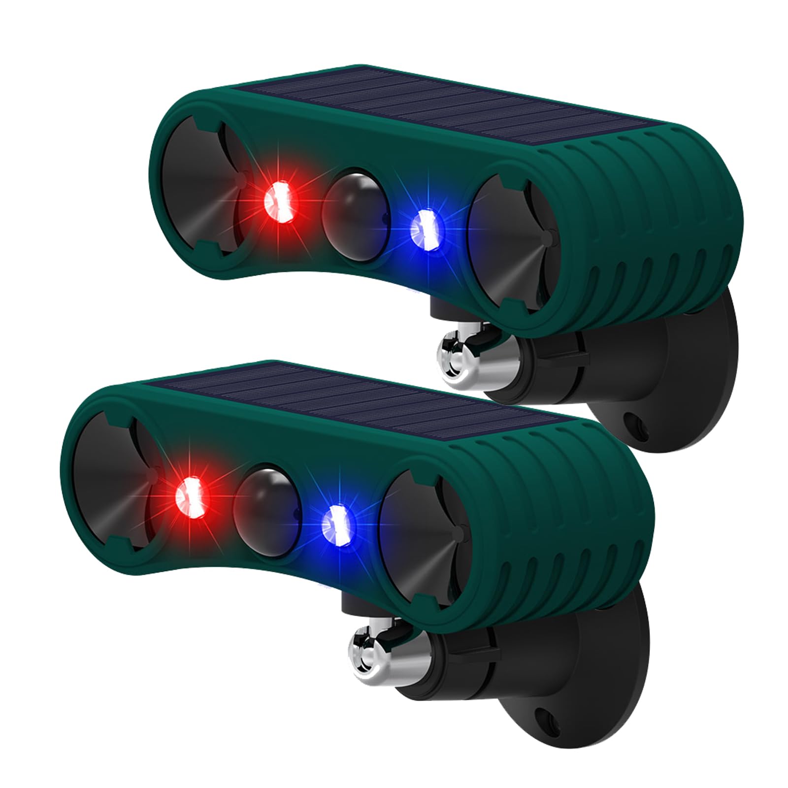 Solar Outdoor Motion Sensor Alarm-2*130db Lauter Sirenengeräuschmacher, Montage am Boden oder Zaun, bewegungsaktiviertes Stroboskoplicht, Verabschieden Sie sich von den Eindringlingen (Grün-2Packung)