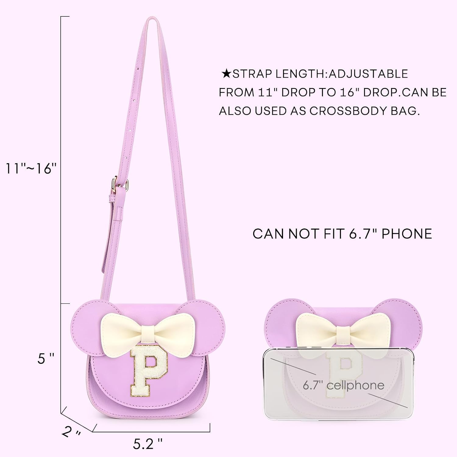 mibasies Toddler Purse Girl Gifts: Girls Birthday Gifts for 3-8 - Toys for Ages 2-4 Purse, Purple, Letter P image 2