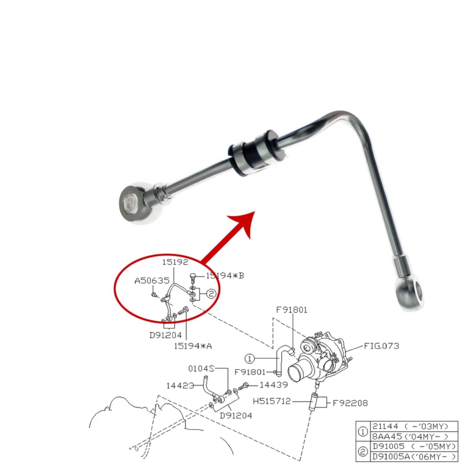 Olio Tubo Ritorno Compatibile Con Subaru Per Forester Sports 2.5X2008 Per Impreza .5i Per Outback Sport 2007 Per Turbo Per Linea Ritorno Dell'olio Tubo Alimentazione 15192AA350