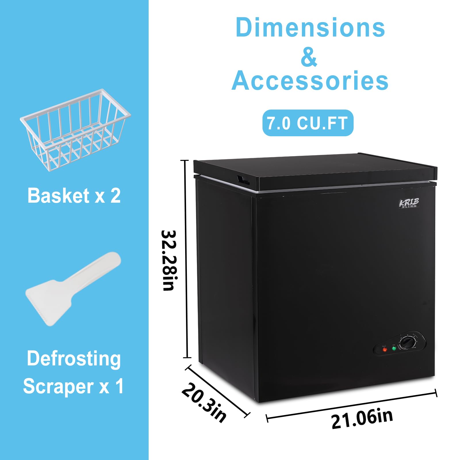 Chest Freezer With Freezer Basket, 7.0 Cu. Ft Mini Freezer 7 Temperature Levels Thermostat, Top Door Open, Ideal For Home, Kitchen & Office, Black on Fridge.com - View 3