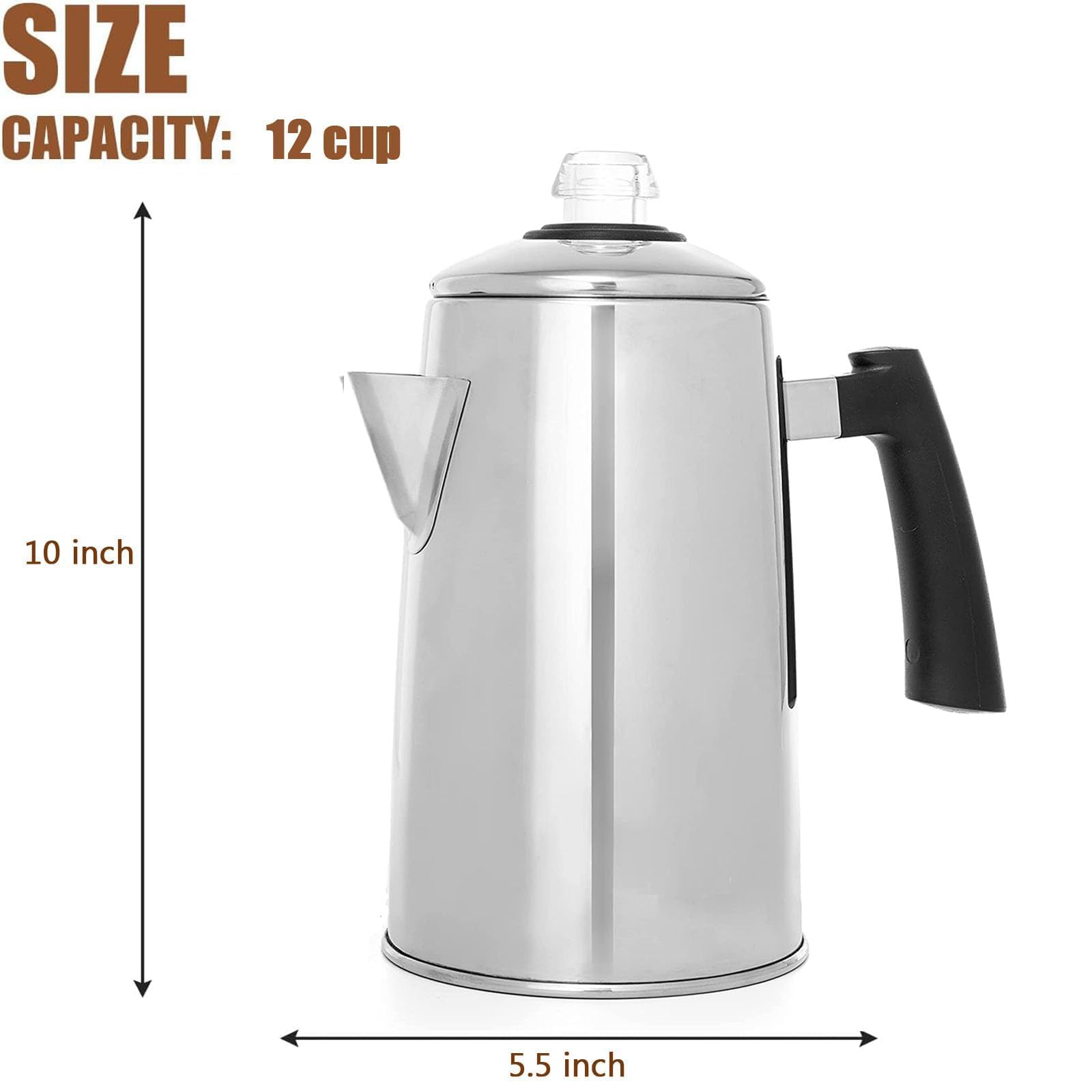 KFO Edelstahl Kaffeepresse für Herdplatte,Camping Kaffeekanne - 12 Tassen, Induktionsgeeignet mit Hitzeschutzgriff für Gas, Keramik, Lagerfeuer & Outdoor