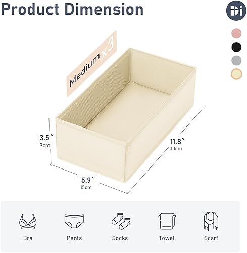 Miniatura 5 de DIMJ Organizador de cajones, organizador de ropa pequeño, juego de 3, separadores de cajones para ropa de bebé, ropa interior, calcetines, brasier,