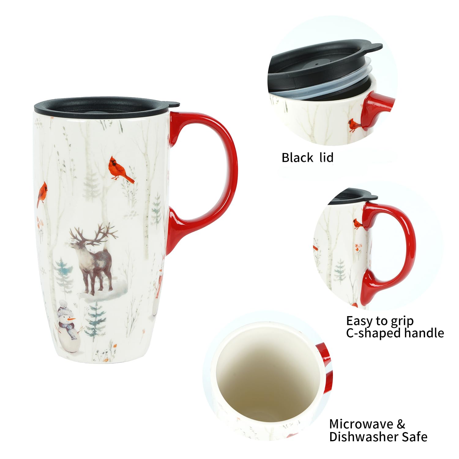 Ceramiczny kubek podróżny porcelanowy kubek do kawy z pokrywką odporną na zalanie, 480 ml