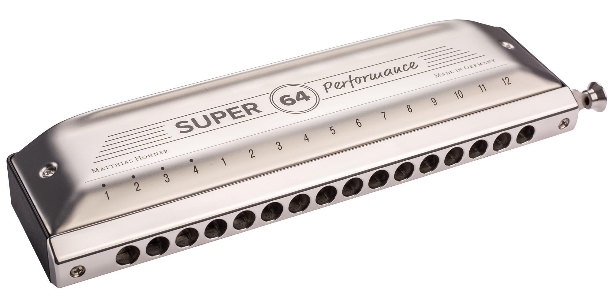 Hohner 2018 Super 64 Chromonica Harmonica - Key of C Bundle with Zip Pouch, Key Stickers, Manual and Austin Bazaar Polishing Cloth